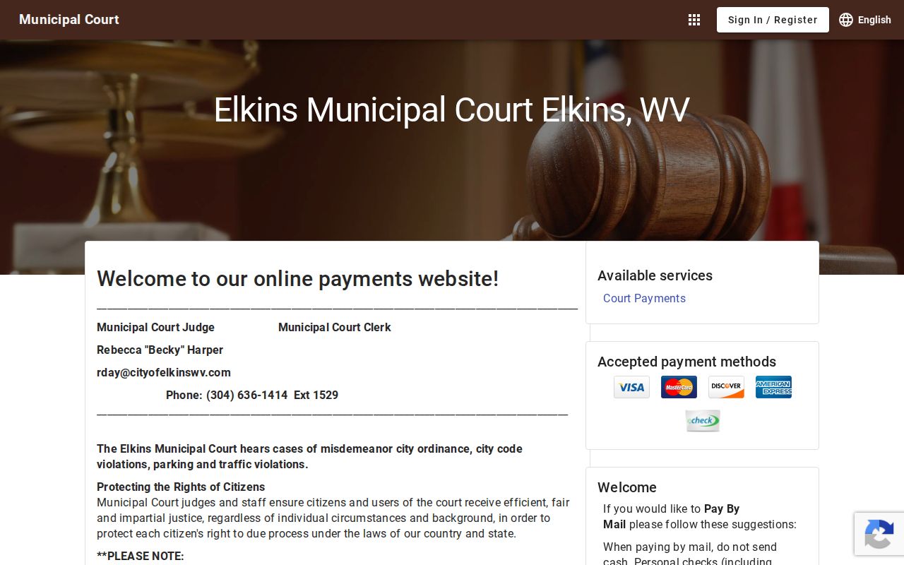 Randolph County Elkins court records Tyler municipal payment landing page