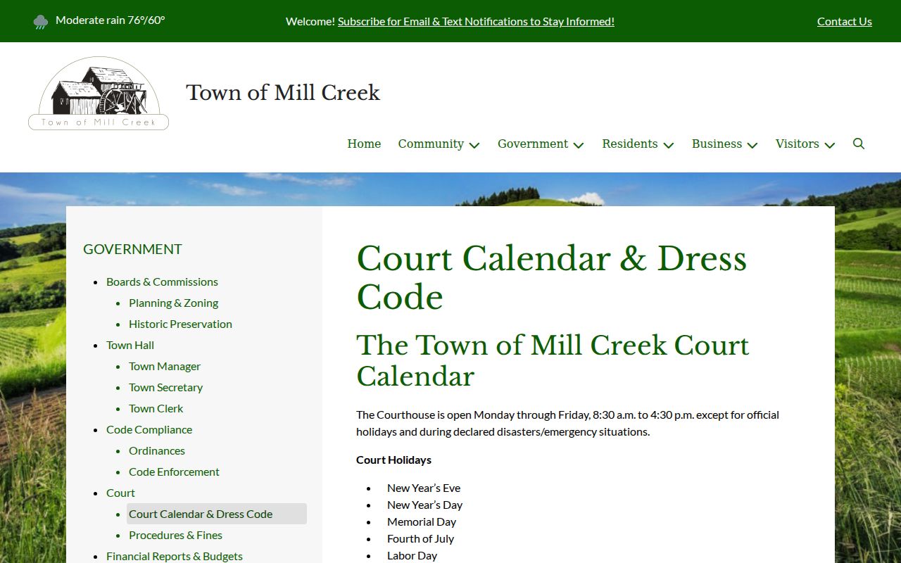 Randolph County Mill Creek court records calendar and courthouse hours